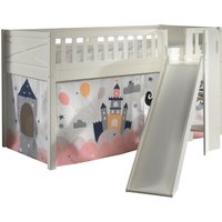 Vipack Hochbett "Scott, Spielbett, Kiefer massiv weiß lackiert, mit Rolllattenrost", (B/H/T ca. 207,6x114x203,7cm, Kopf-/Fußteil mit Fräsung, stabil gebaut), mit Rutsch-/Leiterturm, LF 90x200 cm, inkl. Vorhang, 7 Designs von vipack