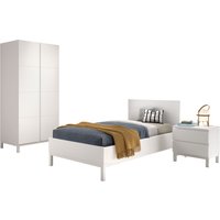 Vipack Jugendzimmer-Set "Set best. aus Einzelbett 90/200, Nachtkonsole, Kleiderschrank 2-trg." 3 Stk. tlg. in gradlinigem Design, pflegeleichte lackierte Oberfläche in Weiß von vipack
