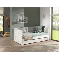 Kojenbett mit Auszug, von 90x200 auf 180 x 200 erweiterbar, inkl. Bettschublade, Kiefer u. MDF weiß von vipack