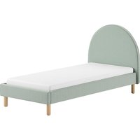Vipack Polsterbett "Moon, mit flauschigem Bouclé Stoff in verschiedenen Farben", (B/H/T ca. 147x132x212cm, gebogenes Kopfteil, Füße Massivholz), inkl. Rolllattenrost, wahlweise 2 Breiten und verschiedene Farben von vipack