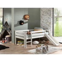 Spielbett 90x200 cm, mit Leiter, Rutsche, Rolllattenrost, Kiefer massiv weiß lackiert von vipack