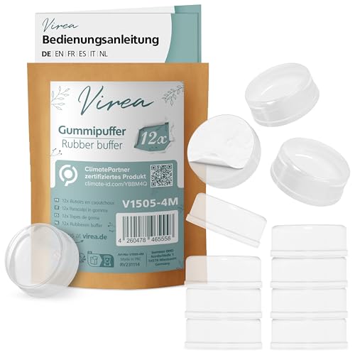virea 12 x Türstopper - Transparent 18 x 4 mm - - Selbstklebende Wand Türpuffer - - Elastik-Puffer mit guter Klebekraft - - Durchsichtige Gummi-Stopper für viele Oberflächen wie Wände oder Glas von virea