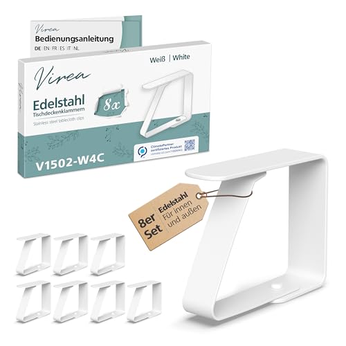 virea 8 x Tischtuchklammern 4 cm Weiß - - Tischdeckenklammern aus Edelstahl für innen und außen - - Leicht abwaschbare Tischtuchklemmen - - Abgerundete Kanten - - Klemmen für viele Tischarten virea 8 x Tischtuchklammern 4 cm Weiß - - Tischdeckenklammern aus Edelstahl für innen und außen - - Leicht abwaschbare Tischtuchklemmen - - Abgerundete Kanten - - Klemmen für viele Tischarten von virea