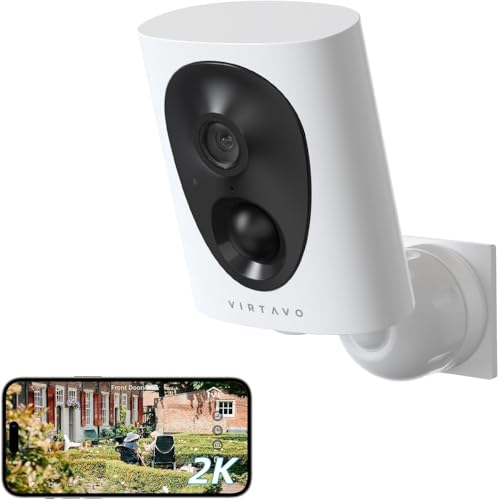 virtavo 2K Überwachungskamera Aussen Akku Kamera Überwachung Aussen WLAN Kabellos, WiFi Outdoor,außen/innen Farbnachtsicht, Funktioniert mit Alexa, PIR, 2-Wege Audio,Cloud/SD Storage 2.4Ghz von virtavo