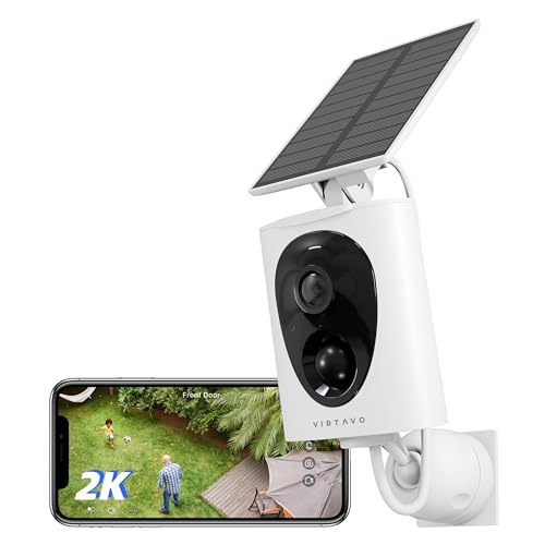 virtavo Überwachungskamera Aussen Akku Solar WLAN Kamera Überwachung Aussen Kabellos Kamera, Nachtsicht WiFi Outdoor, Funktioniert mit Alexa, PIR, 2-Wege Audio,Cloud/SD Storage 2,4 GHz 2K von virtavo