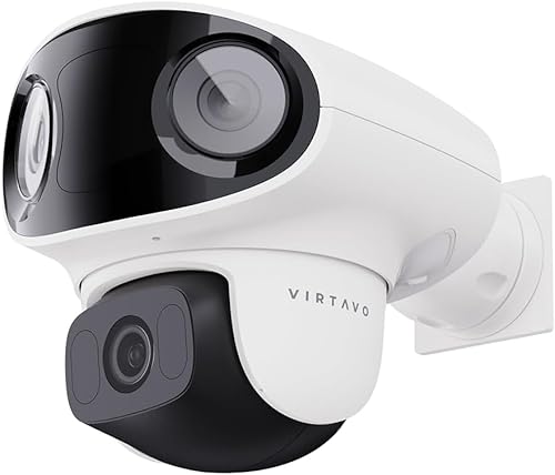 virtavo Überwachungskamera Aussen Dreiaugen-Kamera WLAN FHD,Nachtsicht WiFi Outdoor,außen Farbnachtsicht, Funktioniert mit Alexa, PIR, 2-Wege Audio,Cloud/SD Storage 1080P 2.4Ghz von virtavo