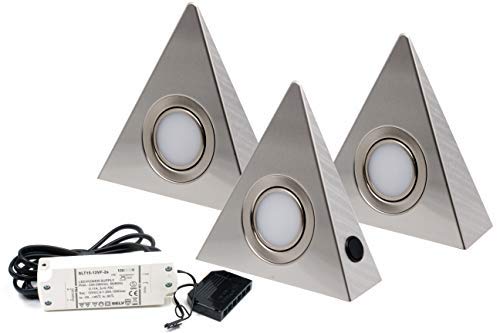 vislux 3er Set LED Dreieckleuchte Unterbauleuchte Küchenleuchte EDELSTAHL 3x3W Warmweiß 3000K mit Zentralschalter vislux 3er Set LED Dreieckleuchte Unterbauleuchte Küchenleuchte EDELSTAHL 3x3W Warmweiß 3000K mit Zentralschalter von vislux