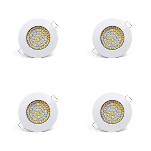 vislux LED Einbaustrahler 230V - 58mm - 70mm - Einbauspots Badezimmer- Energiesparende warmweiße Einbauleuchten - 3,5W 330lm 3000K - (4er Set) - (Weiß) von vislux