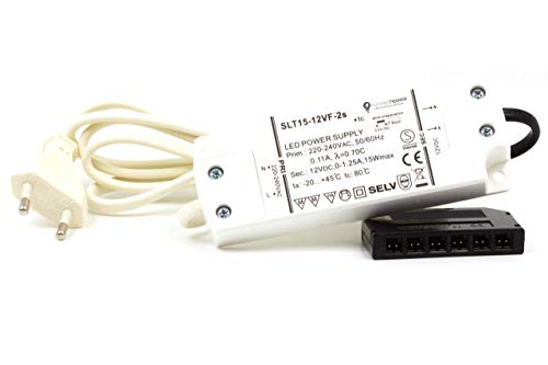 LED Trafo 12V DC 15W EMC Netzteil Treiber 220V - 240V Transformator mit Überlastungsschutz Überhitzungsschutz 0,5 - 15 Watt mit mini AMP Stecker und 230V Euro-Stecker von vislux