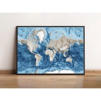 Welt Topographie Einschließlich Ozeanboden - Schattierte Reliefkarte von visualgeomatics