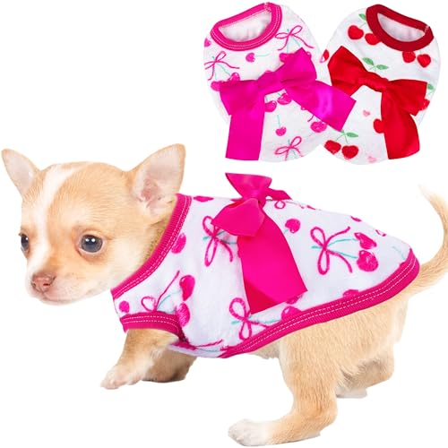 2 Stück Hundepullover für kleine Hunde XXS Hundekleidung Chihuahua Welpenpullover Cherry Teetasse Chihuahua Yorkie Welpenkleidung XXS Haustierpullover (Kirsche, klein) von viunimo