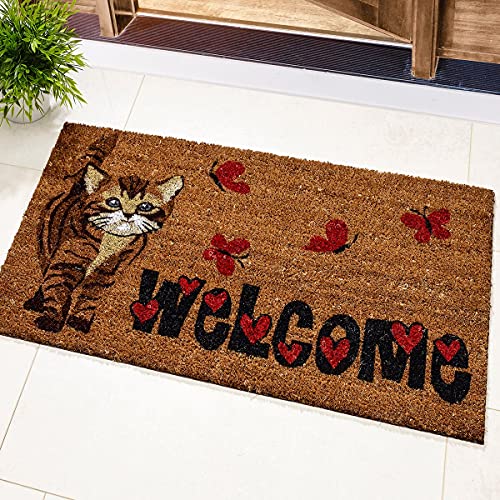 viva domo Kokos-Fußmatte Welcome, Schmutzfangmatte Fußabstreifer Eingangsmatte Sauberlaufmatte, Katze, 40 x 70 cm, Kokosfaser von viva domo