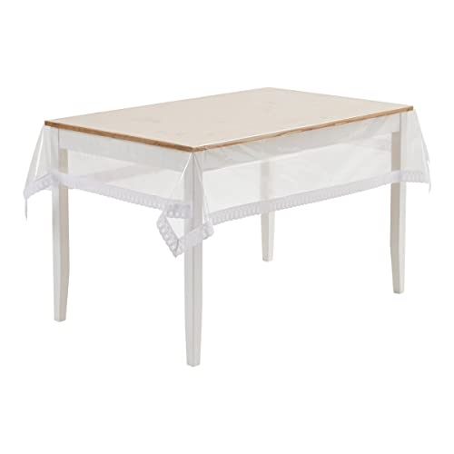 vivaDOMO Schondecke, Schutztischdecke, Schontischdecke, Durchsichtig, Rechteckig, 140x110 cm, Transparent/Weiß von vivaDOMO