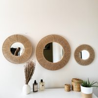 3Er Set Boho Jute Wanddekor | Muttertags Geschenk Kreis Spiegel Paille Rahmen Wohnzimmer Vintage Dekor Versand Am Nächsten Tag von vivianedecor