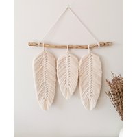 Beige Makramee Blatt Wandbehang | Boho Makramé L Wohnzimmer Dekoration Geschenk Für Mama Express Versand | 1-3 Tag von vivianedecor