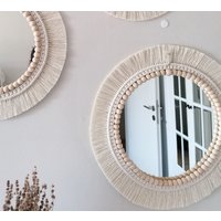 Boho Makramee Spiegel, Mid Century Modern Kinderzimmer Dekor, Handgemachtes Geschenk Für Sie, Neues Zuhause Geschenk, Gewebter Runder Hängender Mama von vivianedecor
