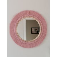 Kinderzimmer Wanddekoration, Spiegel, Boho Wandbehang, Makramee Gewebter Runder Hängespiegel, Express Versand von vivianedecor