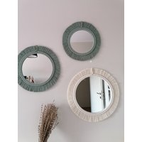Makramee-Spiegel, Perlen-Makramee, Boho-Wandbehang-Spiegel, Benutzerdefinierter Makramee-Wandbehang, Gewebter Runder Hängender Spiegel, Versand Am von vivianedecor