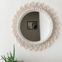 Einfacher Makramee-Dekor-Spiegel, Runder Hängender Wandspiegel, Boho-Hochzeitsdekoration, Dekorativer Makramee-Spiegel, Versand Am Nächsten Tag von vivianedecor