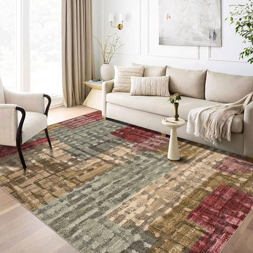 12,7 x 17,8 cm großer Teppich – ultradünner waschbarer Teppich mit rutschfester Unterseite, ideal für Wohnzimmer, Schlafzimmer, Küche, Bodenteppich – moderner abstrakter Stil, pflegeleicht, langlebig von vivorug