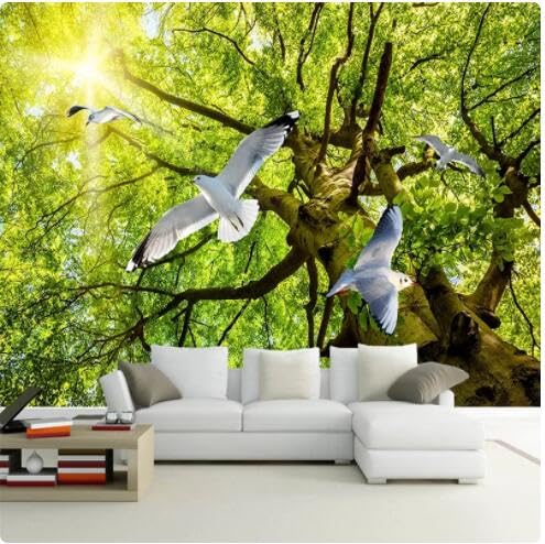 Benutzerdefinierte 3D-Fototapete, Naturlandschaft, Sonnenlicht, Grüner Baum, Taube, Restaurant, Wohnzimmer, Tapetenwandbild 3D-250Cmx175Cm von vjdlflihlh