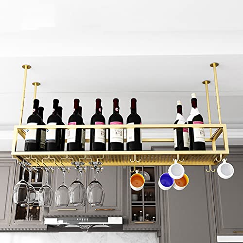 Weinregal zum Aufhängen an der Decke, Flaschenregal aus Metall, Weinaufbewahrungshalter mit Glasregal für Stielgläser, für Küchenbar unter dem Schrank, verstellbare Höhe und Breite/80 x 25 x 21 cm von vkeid