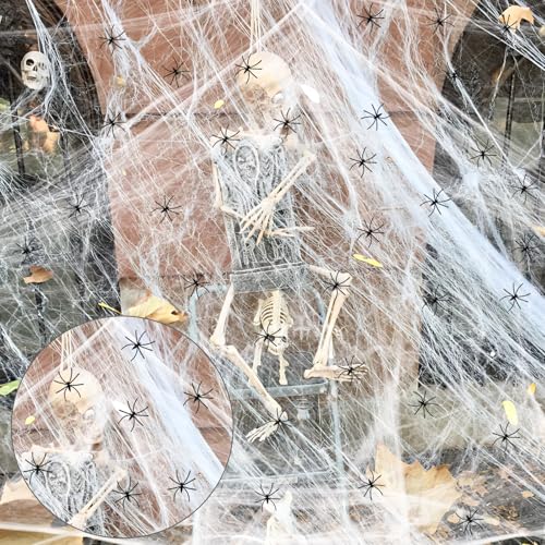 Halloween Deko Spinnennetz, 200g Weiß Dehnbare Outdoor Spinnweben Dekoration Mit 40 Horror Schwarz Spinnen, Halloween Spinngewebe für Halloween Party Garten Gruselig Deko Atmosphäre für Ihre Feier Halloween Deko Spinnennetz, 200g Weiß Dehnbare Outdoor Spinnweben Dekoration Mit 40 Horror Schwarz Spinnen, Halloween Spinngewebe für Halloween Party Garten Gruselig Deko Atmosphäre für Ihre Feier von vnfsmy