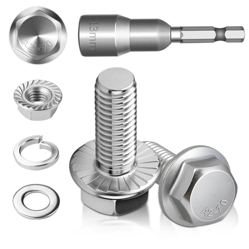 Pack of 12 M8 x 20 mm Hex Screws M8 Screws Set Stainless Steel A2 70 Full Thread Male Hex Flange Nuts Spring Washers Magnets Hexagonal Socket for Construction Machines Assortment with Magnetic Hex Bit von vnfsmy