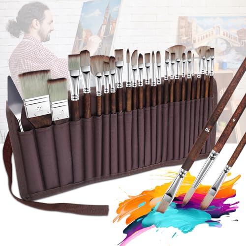 Pinselset Acrylfarben-26 Stück Pinsel Set Expertenqualität Premium Synthetisches Künstlerpinselset mit Organisationstasche und Spachtel für Acryl Feine Malpinsel Für Acryl Aquarell Öl Gouache von vnfsmy