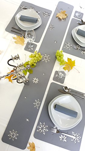 voigt design XXL Tischband Sterne aus edlem Filz, 3 Größen, 5 Farben, abwaschbar (150x18,5cm, dunkelgrau) von voigt design