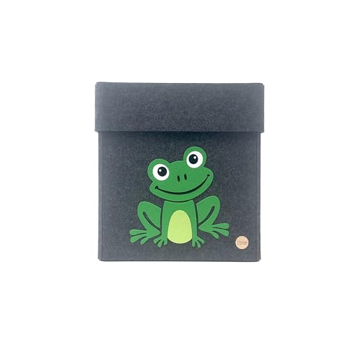 voigtdesign® Aufbewahrungsbox + Wandportrait - Kindermotiv Fridolin der Frosch - Box mit/ohne Deckel - Made in Germany (Aufbewahrungsbox CLASSIC L - mit Deckel, anthrazit meliert) von voigtdesign