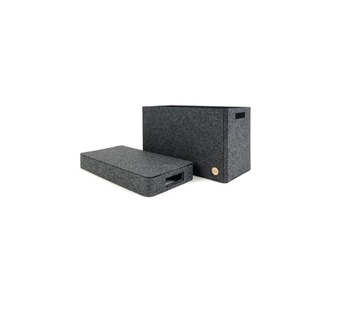 voigtdesign® Aufbewahrungsbox CLASSIC - FILZ Korb Box mit Deckel in Sondergrößen, Höhe 25 und 25,5cm (Hellbraun meliert, 44x22x25cm (LxBxH)) von voigtdesign