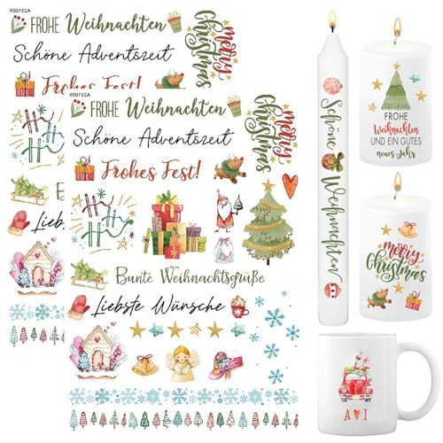 Kerzentatoos Weihnachten, Kerzen-Tattoo Weihnachten, Kerzen Sticker Weihnachten, DIY Wasserschiebefolie Kerzen, Kerzen Tattoo für Weihnachten Stabkerzen, Ostern, Advent 2023 (2 Stück, B) von vokkrv