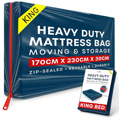 King Matratzen-Aufbewahrungstasche mit Reißverschluss – 1 Packung blauer wasserdichter Matratzenbezug zum Umzug – Matratzentasche zum Schutz der Betten vor Flecken, Staub und Schädlingsschäden von volila