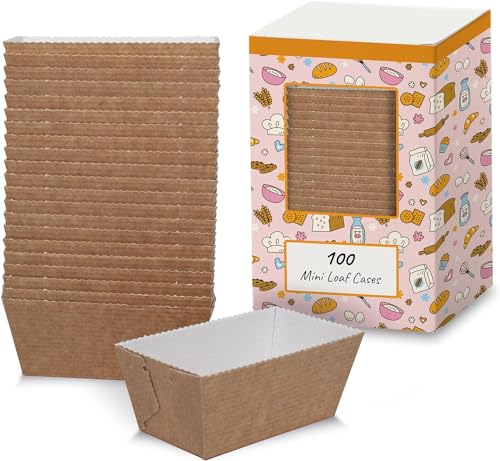 ebake Backpapier Einwegbackformen (100 Stk. - Braun) - Mini Kastenform - Ideale Mini Kuchenform Papier Backform Papier für Kuchen, Brot, Konfiserie & Muffin - 8x4x4 cm Einweg Kastenform Kuchen Papier von volila