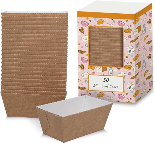 ebake Backpapier Einwegbackformen (50 Stk. - Braun) - Mini Kastenform - Ideale Mini Kuchenform Papier Backform Papier für Kuchen, Brot, Konfiserie & Muffins - 8x4x4 cm Einweg Kastenform Kuchen Papier von volila