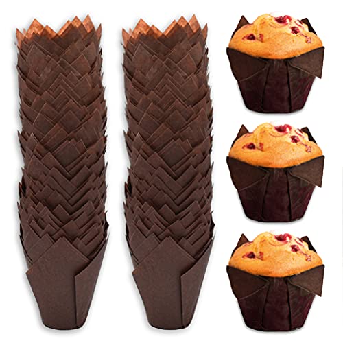 Tulpen Muffinförmchen mit fettdichtem Papier für Cupcakes, braune Backformen und Muffinförmchen, für Hochzeiten, Geburtstage und besondere Anlässe (200 Stück). von ebake