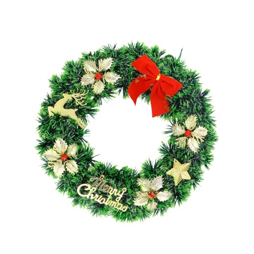 33cm Weihnachtsdeko Kranz Tür,Weihnachtskranz Rentier,Türkranz Haustür Außen Weihnachten,Weihnachtsdeko Kranz,Haustür Deko Weihnachtskranz Tür Fenster Ornament,Künstlicher Kranz Weihnachten (Grün) von volumoon