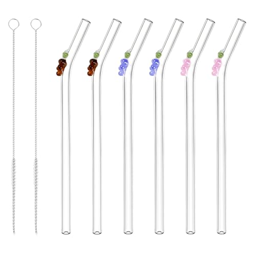 Volumoon 6 Stück Wiederverwendbare Glasstrohhalme, Strohhalme Glas, Trinkhalme mit Traubenförmige Dekoration, mit Reinigungsbürsten, für Smoothies, Cocktails und Säfte Volumoon 6 Stück Wiederverwendbare Glasstrohhalme, Strohhalme Glas, Trinkhalme mit Traubenförmige Dekoration, mit Reinigungsbürsten, für Smoothies, Cocktails und Säfte von volumoon