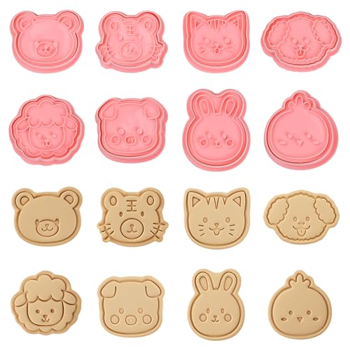 Volumoon 8 Stück Ausstechformen Tiere, 3D Ausstecher Set, Plätzchenformen, Plätzchen Ausstecher Plastik, 3D Keks Ausstechform, Tiere Keks Prägeformen zum Backen Fondant Gebäck Kuchendekoration (A) von volumoon