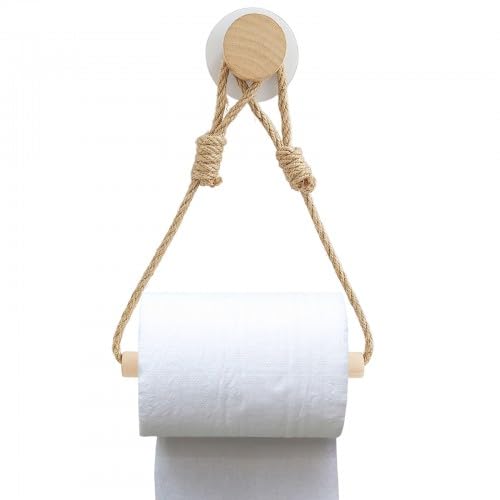Volumoon Toilettenpapierhalter, Ohne Bohren Klopapierhalter, Wandmontage, Holzstil mit Selbstklebender und Hanfseil, Selbstklebend Klopapierhalter für WC, Badezimmer Bad, Dekoration Boho von volumoon
