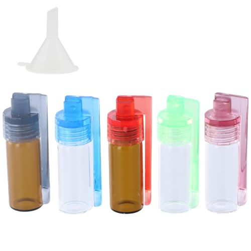 volumoon 5 Stück Pillendose Klein, 51MM Tragbare Gewürze Aufbewahrung, Gewürzpulver Werkzeug mit Trichter Und Löffel, Aufbewahrungsflasche, Probefläschchen, Gewürzbehälter, Glasvile für Pulver, Öle von volumoon