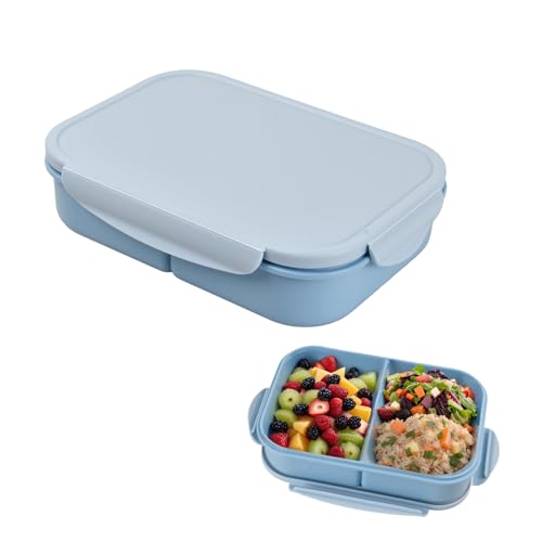 volumoon Brotdose, 1150 ML Bento-Lunchbox-Behälter, Lebensmittelbehälter mit 3 Fächern, Kunststoff, Lunchbox mit Besteck, Lunchbox für Erwachsene für Reisen, Camping, Arbeitspicknick (Blau) von volumoon