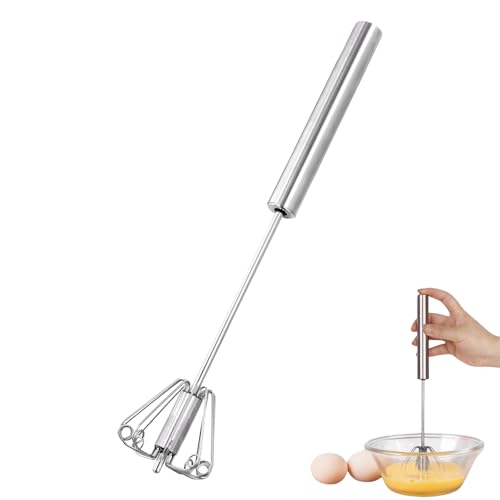 volumoon Einfacher Halbautomatischer Schneebesen, 30 cm Edelstahl Schneebesen, Handschneebesen Vielseitiges Werkzeug für Egg Beater, Drehbarer Push Mixer Rührer zum Schlagen, Schneebesen, Rühren von volumoon