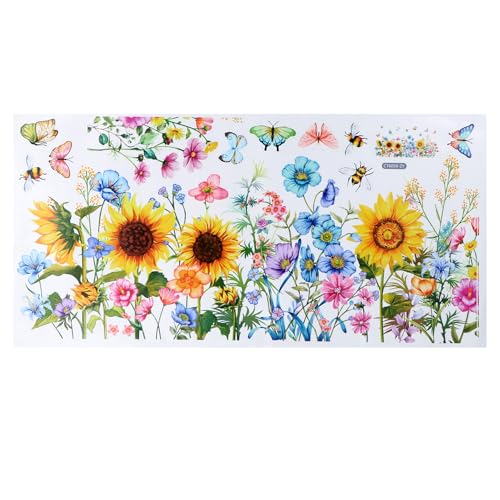 volumoon Fensteraufkleber, Fenstersticker Frühling mit Schmetterling Blumen, Anti-Kollision Fensterfolie Fensterdeko Aufkleber, Selbstklebend Blumen Schmetterlinge Fensteraufkleber für Büro, Party von volumoon