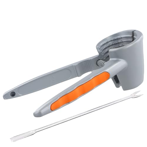 volumoon Nussknacker Walnüsse & Haselnüsse, Premium Nussknacker Haselnüsse mit Robustem, Rutschfestem Silikon-Griff & Vier Mündung, Ideal für das Zerkleinern verschiedener Nüsse (Grau+Orange) von volumoon