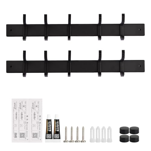 volumoon Vielseitige Garderobe, 2 Stück Garderobenhaken mit 5 Haken, Robuste garderobenleiste, Rostfreie Kleiderhaken, Verschiebbarer Kleiderhaken Wand, Einfache Installation, Aluminium Garderobe von volumoon