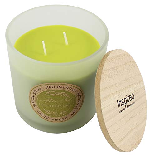 Zweidochtkerze Duftkerze Kerze 2 Docht Höhe 10cm Durchmesser 10cm Duft Deko Kerzen Dekokerze Mehrdochtkerze Milchglas 3 verschiedene Düfte (Tea Tree & Geranium) von vom Pullach Hof