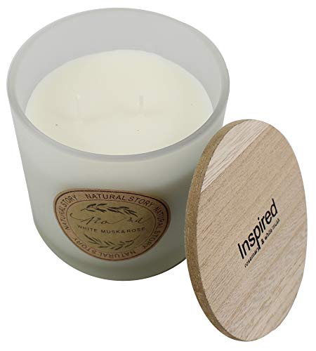 Zweidochtkerze Duftkerze Kerze 2 Docht Höhe 10cm Durchmesser 10cm Duft Deko Kerzen Dekokerze Mehrdochtkerze Milchglas 3 verschiedene Düfte (White Musk & Rose) von vom Pullach Hof
