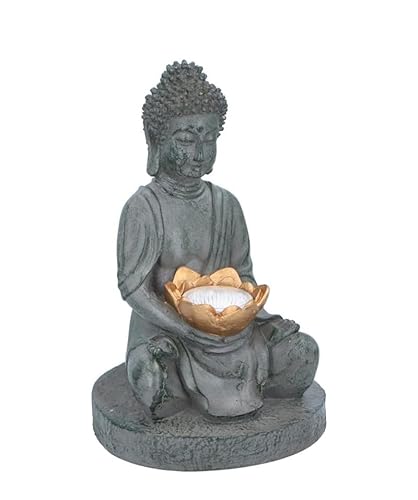 vom Pullach Hof Solarlampe Buddha Polyresin Figur 17x15x25,5cm Garten Solar Deko Leuchte warmweiße LED von vom Pullach Hof